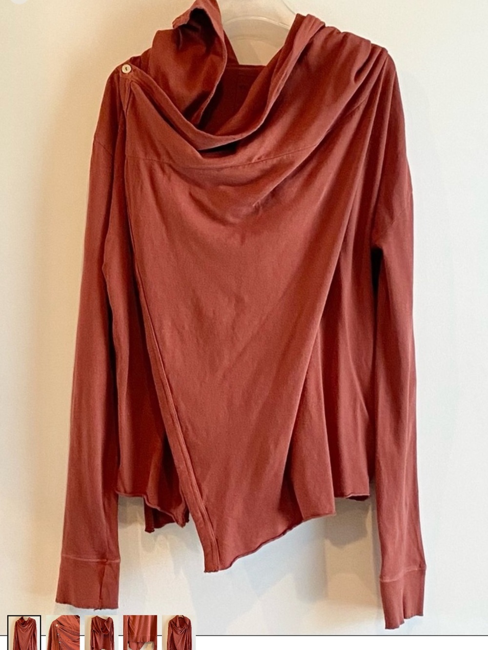 WE THE FREE Asymmetrical Draped Long Sleeve Hoodie Top Rust small oversized EUC
